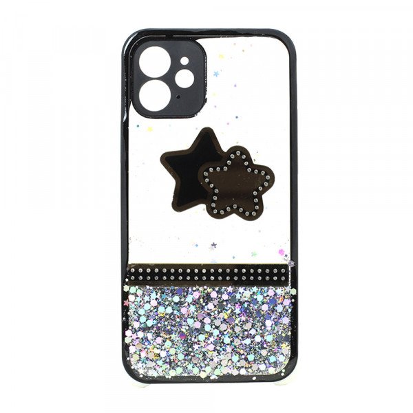 Wholesale Glitter Jewel Diamond Armor Bumper Case with Camera Lens Protection Cover for Apple iPhone 12 / 12 Pro 6.1 (Star Black)